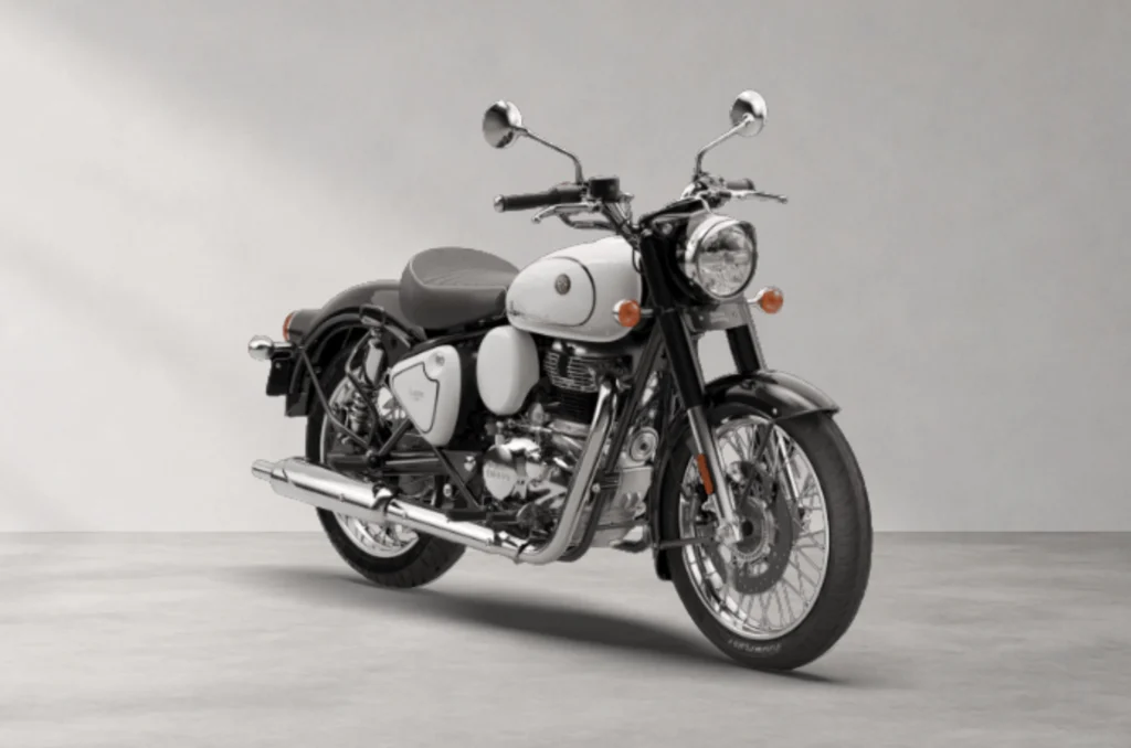 royal enfield classic 350 signature white price india 2026 wire spoke wheels brown seat